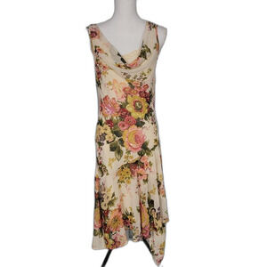 Connected Apparel Vintage 90s Floral  Assymetrical hem Beaded Spring